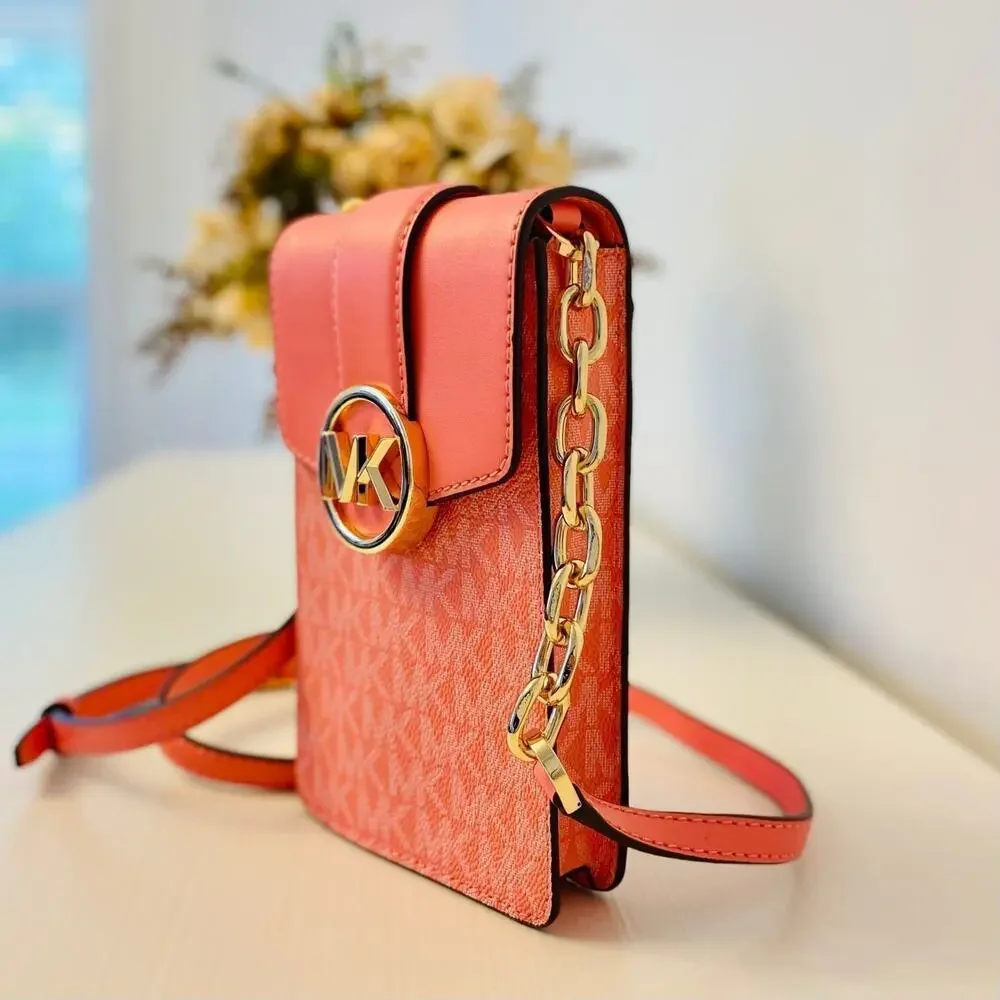 Michael Kors Purse Carmen Phone Crossbody Bag  Grapefruit - Picture 3 of 11